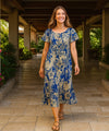 Hawaiian Pineapple Garden Muumuu Dress Sapphire Blue