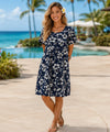 Short Pull Over Navy Hibiscus Hawaiian Dress 