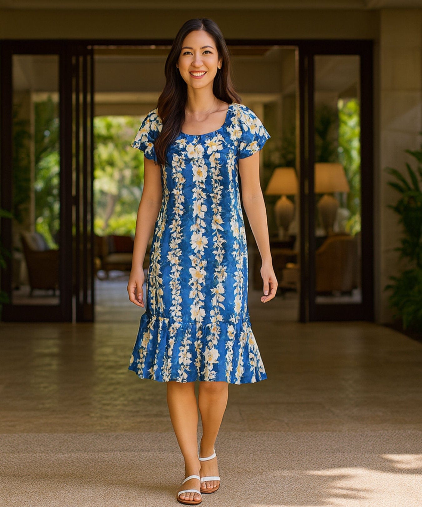 Luana Short Ruffled Muumuu Dress Blue