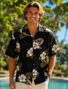Kailua Hibiscus Cotton Men's Aloha Shirt Black Men's Cotton Shirts