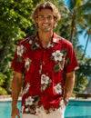 Kailua Hibiscus Cotton Men's Aloha Shirt Red Men's Cotton Shirts