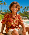 Tribal Rayon Aloha Shirt for Kid's Rust