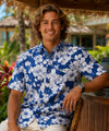 Short Sleeves Button Up Cotton Aloha Friday Shirt Blue