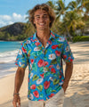 Short Sleeves Paradise Cotton Men's Hawaiian Shirt Turquoise