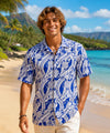 Short Sleeve Cotton Poplin Honu Aloha Shirt Navy