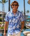Short Sleeves Resort Cotton Men's Aloha Shirt Ocean Blue