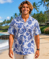 Short Sleeves Cotton poplin Pineapple Aloha Shirt Blue
