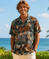 Short Sleeves Cotton poplin Palm Men's Hawaiian Shirt Black