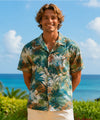Short Sleeves Cotton poplin Palm Men's Hawaiian Shirt Teal