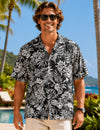 100% Rayon Makaha Folded Collar Men's Shirt Black Men's Rayon Shirts