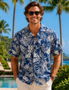 100% Rayon Makaha Folded Collar Men's Shirt Navy Blue Men's Rayon Shirts