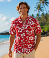 Short Sleeves Hibiscus Cotton Men's Aloha Shirt Red