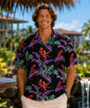 Black Jungle Bird Rayon Magnum PI Aloha Shirts Black Men's Rayon Shirts