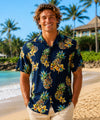 Short Sleeves Maui Pineapples Men's Aloha Shirt Navy