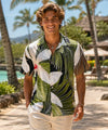 Island Day Folded Collar Hawaiian Rayon Shirt Black