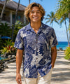 Short Sleeves Monstera Cotton Poplin Men's Shirt Navy