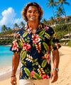 Short Sleeves Sonic Hibiscus Rayon Aloha Shirt Navy