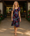 Short Sleeves Short Rayon A-Line Dress Black