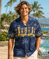 Short Sleeves Tiki Border Hawaiian Shirt Navy