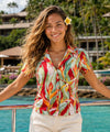 Heliconia Hawaiian V-Neck Women's Blouse Red