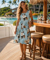 Short Tank Hibiscus Rayon Dress Turquoise