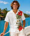 Side Panel Hibiscus Short Sleeves Cotton Aloha Shirt White