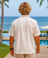 Embroidered Swordfish White Silk Aloha Shirt