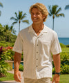 Embroidered Swordfish White Silk Aloha Shirt White