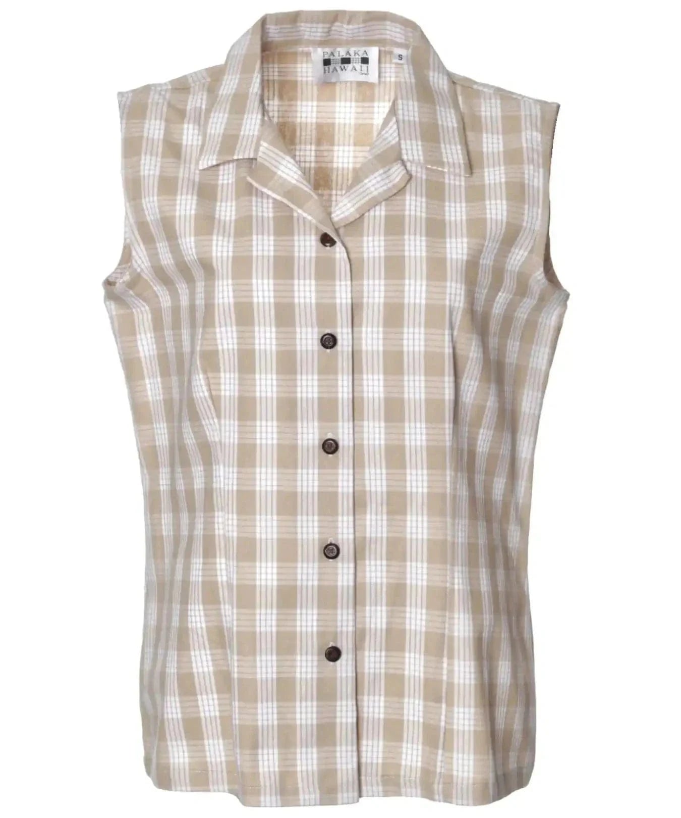 Sleeveless Women Khaki Palaka Hawaiian Shirt
