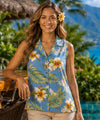 Ocean Blue Tank Top Women Hawaiian Blouse Ocean Blue Women Shirts