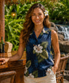 Hibiscus Tank Top Sleeveless Blouse Navy Women Shirts