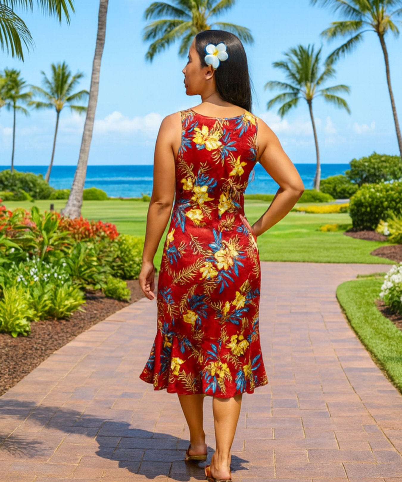Keilani Rayon Midi Sleeveless Hawaiian Dress