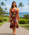 Keilani Rayon Midi Sleeveless Hawaiian Dress Burgundy