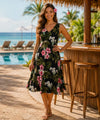 Ilima Rayon Sleeveless Hawaiian Dress Black Tea Length Dress