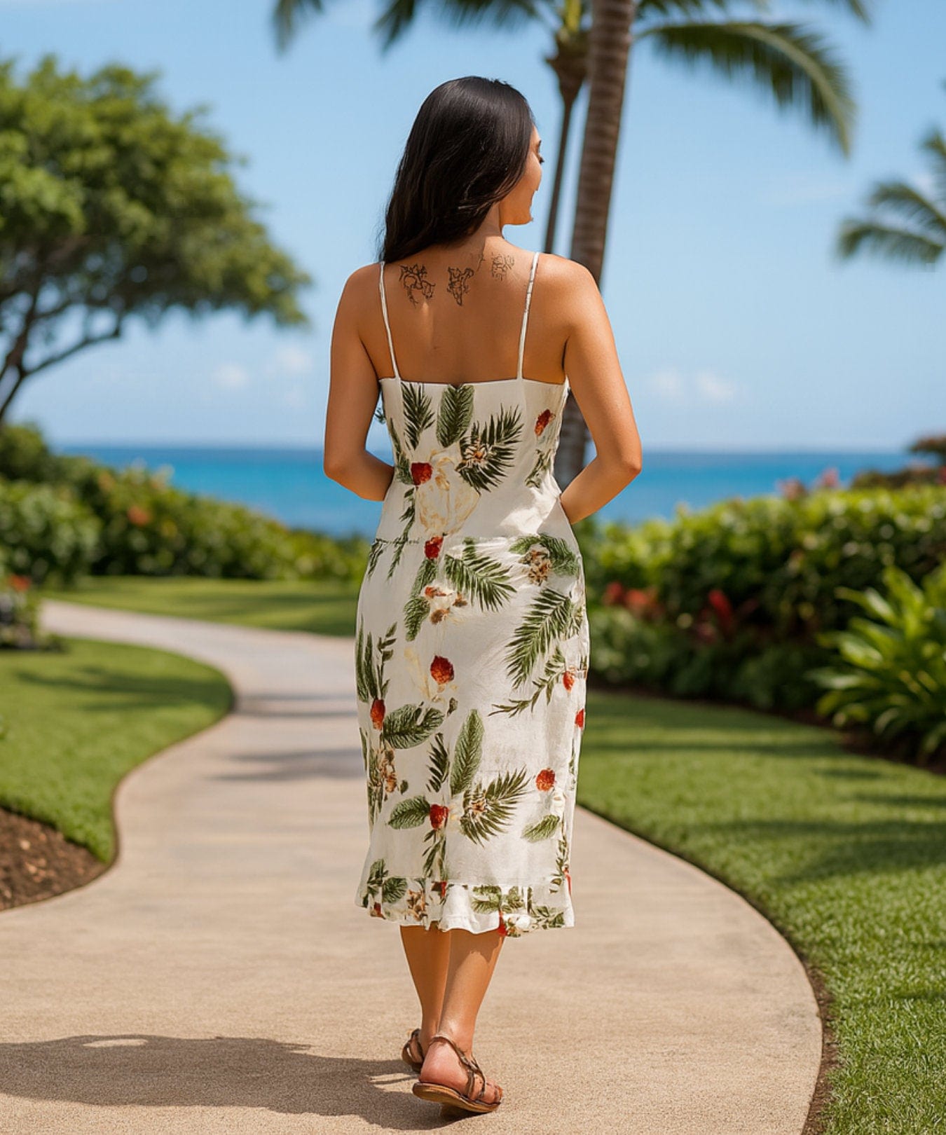 Akepo White Slip-On Hawaiian Dress