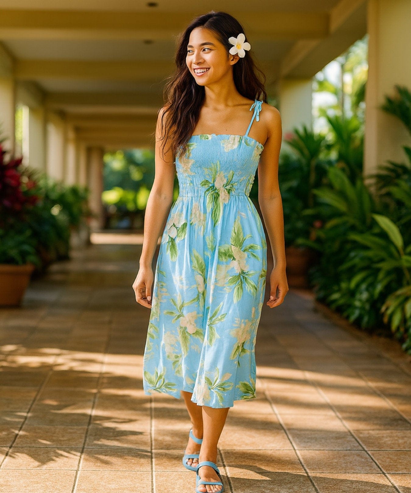 Light Sky Blue Smock Hawaiian Dress Light Sky Blue One Size Fits Most XS-XL