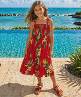 Birds of Paradise Girl's Hawaiian Smock Dress Red
