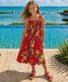 Birds of Paradise Girl's Hawaiian Smock Dress Red Girl's Dresses