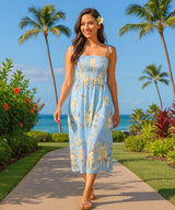 Malana Rayon Smock Tub Top Hawaiian Dress Light Blue One Size Fits Most XS-XL