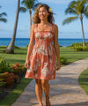 Lanai Smock Top Sleeves Midi Hawaiian Dress Peach One Size