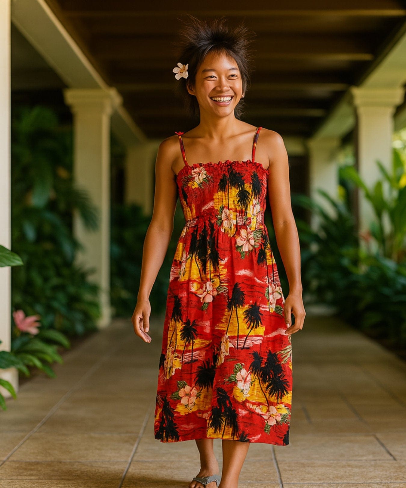 Sunset Tube-Top Midi Smock Dress Red One Size Fits Most XS-XL