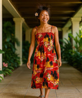 Sunset Tube-Top Midi Smock Dress Red One Size Fits Most XS-XL