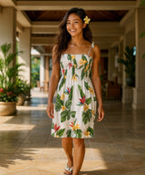 Birds of Paradise Smock Hawaiian Dress White