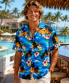 Sunset Hibiscus Men's Cotton Aloha Shirt Blue