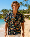 Short Sleeves Hawaiian Christmas Surf Rayon Aloha Shirt Black