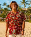 Short Sleeves Hawaiian Christmas Surf Rayon Aloha Shirt Burgundy
