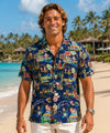 Short Sleeves Hawaiian Christmas Surf Rayon Aloha Shirt Navy