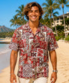 Honu Tapa Cotton Hawaiian Shirt Red