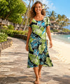 Cap Sleeves Palms Three-Quarter Length Hawaiian Dress Black