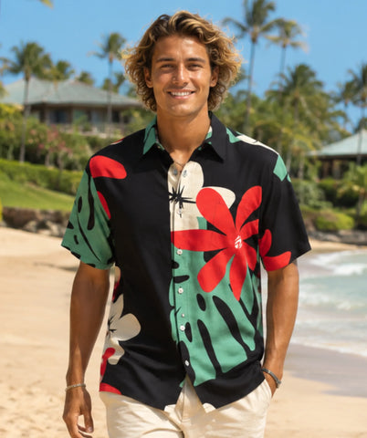 Tiare Monstera Men's Button Up Aloha Shirt | Aloha Shirts Club